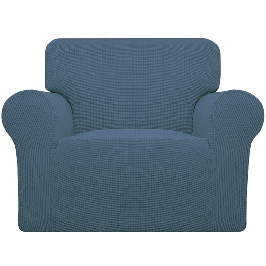 Picture of Easy-Going Stretch Chair Sofa Slipcover 1-Piece Couch Sofa Cover Furniture Protector Soft with Elastic Bottom for Kids, Pet. Spandex Jacquard Fabric Small Checks (Chair, Bluestone)