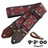Picture of Nefelibata Guitar Strap,Jacquard Embroidery Cotton Guitar Straps with Crazy Horse Leather Leather Ends for Bass, Electric & Acoustic, Best Gifts for Kids, Guitarists(Retro Red Flower)