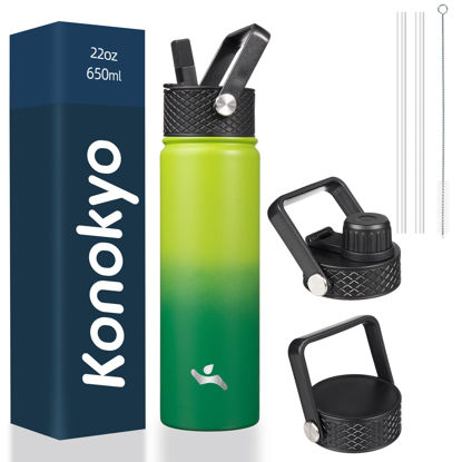 Picture of Konokyo 22oz Stainless Steel Bottles with 3 Lids Sport Insulated Water Bottle,Bamboo Grove