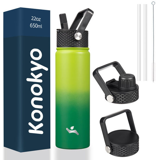 Picture of Konokyo 22oz Stainless Steel Bottles with 3 Lids Sport Insulated Water Bottle,Bamboo Grove