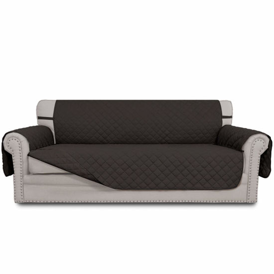 Picture of Easy-Going Reversible Couch Cover for 3 Cushion Couch Sofa Cover for Dogs Water Resistant Furniture Protector Cover with Foam Sticks Elastic Straps for Pet Cat (Sofa, Chocolate/Chocolate)