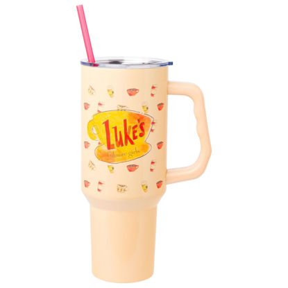 Picture of Silver Buffalo Gilmore Girls Luke's Diner Stainless Steel Tumbler with Handle and Straw, Fits in Standard Cup Holder, 40 Ounces