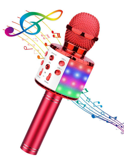Picture of BlueFire 4 in 1 Karaoke Wireless Microphone with LED Lights, Portable Microphone for Kids, Great Gifts Toys for Kids, Girls, Boys and Adults (Red)