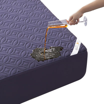 Picture of BEDLORE Waterproof Mattress Protector, Full Size Mattress Pad with Deep Pocket 6"-15" Depth, Soft Dirt-Proof Double Bed Mattress Cover for Bedroom, College Dorm, Hotel (Navy Blue)