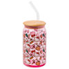 Picture of Silver Buffalo Sanrio Hello Kitty Gingerbread Cookies Christmas Holiday Pink Glass Tumbler with Bamboo Lid and Glass Straw, 16 Ounces