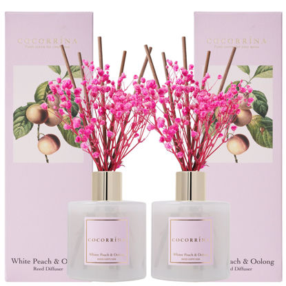 Picture of Cocorrína Reed Diffuser Set - White Peach& Oolong Reed Diffuser 2 Packs 6.7oz Scent Fragrance Oil Diffuser for Bedroom Bathroom