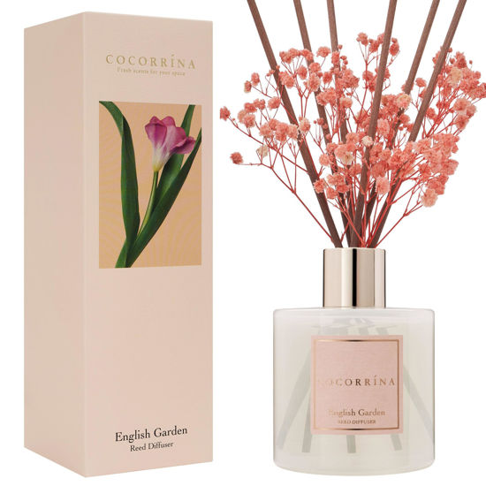 Picture of COCORRÍNA Reed Diffuser - English Garden Scented Diffuser with 8 Sticks Home Fragrance Reed Diffuser for Bathroom Shelf Decor