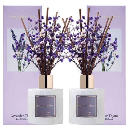 Picture of Cocorrína Premium Reed Diffuser Set with Preserved Baby's Breath & Cotton Stick Lavender Thyme 2 Packs, 6.7oz Scent Fragrance Oil Diffuser for Bedroom Bathroom Home Décor