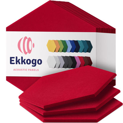 Picture of Ekkogo Acoustic Panels 12-Pack Soundproof Wall Panels 14''X13''X0.4'' Sound Panels High Density Sound Dampening Panels - [Candy Red Hexagon]