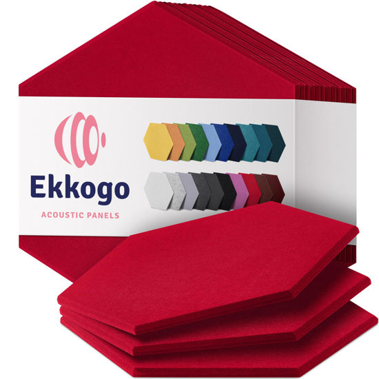 Picture of Ekkogo Acoustic Panels 12-Pack Soundproof Wall Panels 14''X13''X0.4'' Sound Panels High Density Sound Dampening Panels - [Candy Red Hexagon]