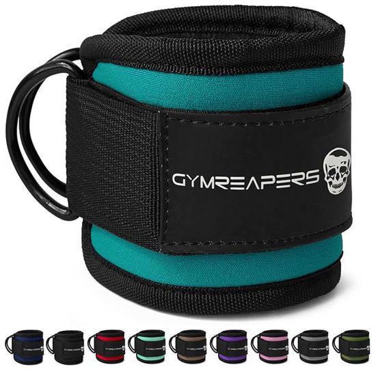 Picture of Ankle Strap (Single) For Cable Machine Kickbacks, Glute Workouts, Lower Body Exercises - Adjustable Leg Strap with Neoprene Padding (Cyan, Single)