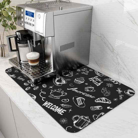 Picture of AMOAMI-Coffee Mat Hide Stain Rubber Backed Absorbent Dish Drying Mat for Kitchen Counter-Coffee Bar Accessories Fit Under Coffee Maker Coffee Machine Coffee Pot Espresso Machine (12x19,INK)
