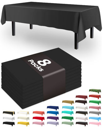 Picture of Pureegg Plastic Table Cloth Disposable - 8 Packs, Table Cloth for Retangle Table, 54"x108" Decorative Tablecloth for Parties, Picnics, Camping, Waterproof & Stain-Resistant, Black