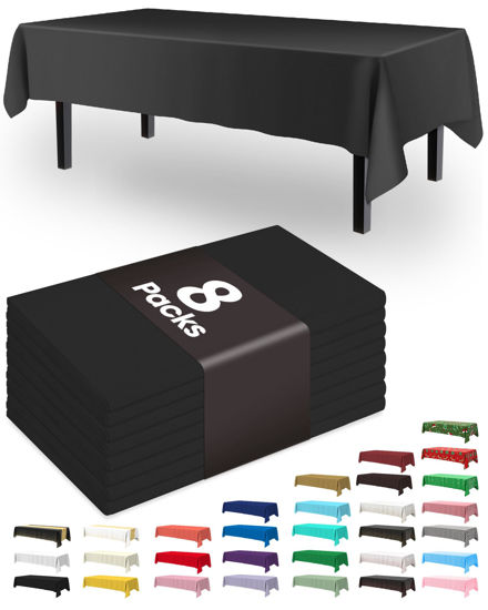 Picture of Pureegg Plastic Table Cloth Disposable - 8 Packs, Table Cloth for Retangle Table, 54"x108" Decorative Tablecloth for Parties, Picnics, Camping, Waterproof & Stain-Resistant, Black