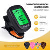 Picture of AARVI Clip On Guitar Tuner for All Instruments, Acoustic/Electric Guitar, Ukulele, Bass, Violin, Banjo, Large Clear LCD Display for Guitar Tuning, Chromatic Tuner, 4 Pack Guitar Picks Included