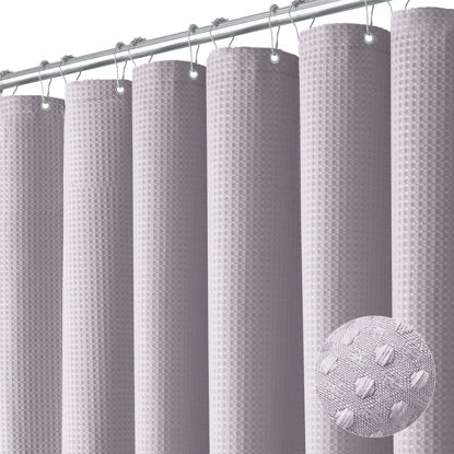 Picture of Dynamene Extra Long Shower Curtain - 96 Inch Long Waffle Weave Weighted Thick Cloth Bathroom Shower Curtain, Neutral Heavy Duty Hotel Bath Curtain Set with 12 Plastic Hooks,72x96, Lavender
