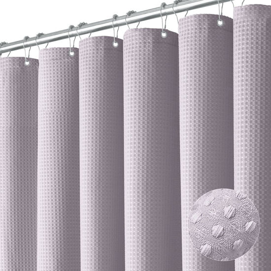 Picture of Dynamene Extra Long Shower Curtain - 96 Inch Long Waffle Weave Weighted Thick Cloth Bathroom Shower Curtain, Neutral Heavy Duty Hotel Bath Curtain Set with 12 Plastic Hooks,72x96, Lavender