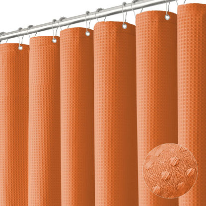 Picture of Dynamene Extra Long Shower Curtain - 96 Inch Long Waffle Weave Weighted Thick Cloth Bathroom Shower Curtain, Neutral Heavy Duty Hotel Bath Curtain Set with 12 Plastic Hooks,72x96, Burnt Orange