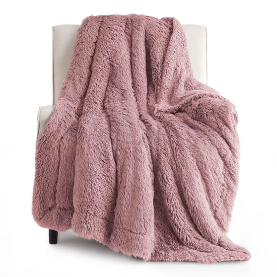 Picture of Bedsure Fuzzy Sherpa Faux Fur Twin Blanket Dusty Pink Cozy Gifts for Women Men, Soft Fleece Plush Warm Minky Thick Blanket Twin Size for Bed, Room Decor Dorm Essentials Pink Decor Gifts, 60x80