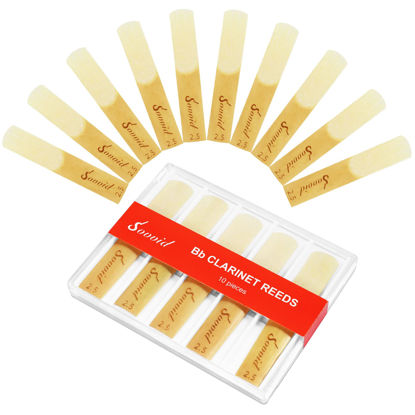 Picture of Sovvid 10 Pack Bb Clarinet Reeds with Plastic Box, Strength 2.5 Reeds for Clarinet, Thinner Reed Tip & Unfiled Cut for Easy of Play, Traditional Reeds for Clarinet Beginner and Player