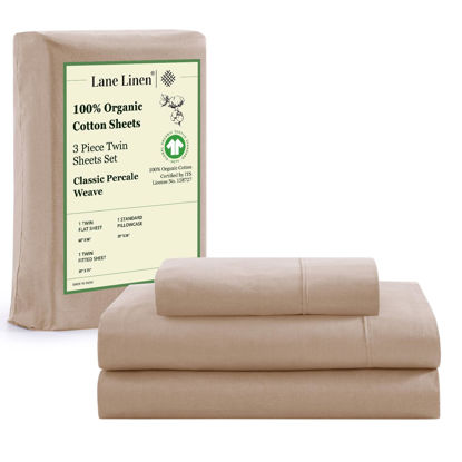 Picture of LANE LINEN 100% Organic Cotton Sheets Set Pure Long- Staple Percale Weave - Bedding for Bed Fits Mattress Upto 15in Deep Pocket (Twin Taupe)
