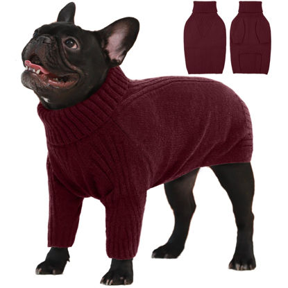 Picture of IECOii Large Dog Sweater,Pet Dog Sweaters for Large Dogs Boy,Thanksgiving Fall Doggie Sweatshirt,Turtleneck Thick Warm Girl Dog Sweater,Winter Knitwear Clothes for Corgi,French Bulldog(Wine-Red,L)