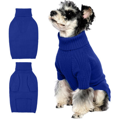 Picture of IECOii Dog Sweater,Dog Sweaters for Medium Dogs Girls Boys,Doggie Sweater Christmas,Pet Sweatshirt Knitwear Outfit for Holiday,Knit Turtleneck Warm Clothes for French Bulldog,Boston Terrier(Blue,M)
