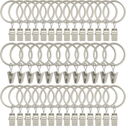 Picture of AMZSEVEN 40 Pack Curtain Rings with Clips, Drapery Clips with Rings, Hangers Drapes Rings 1.26 Inch Interior Diameter, Fits up to 1 Inch Curtain Rod, Matte Silver