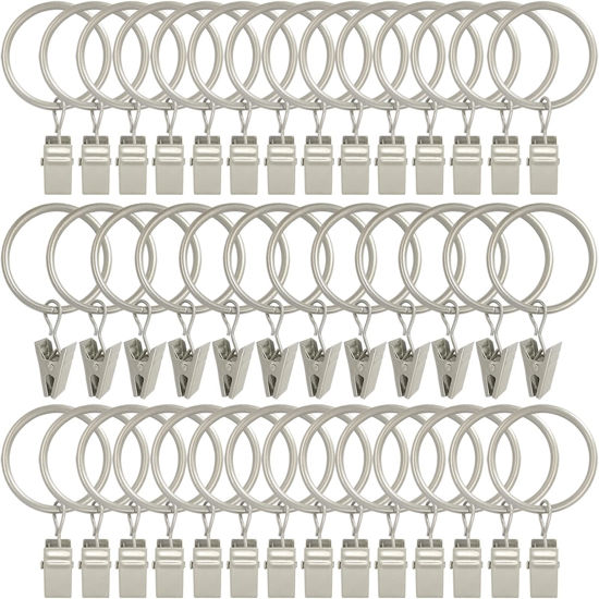 Picture of AMZSEVEN 40 Pack Curtain Rings with Clips, Drapery Clips with Rings, Hangers Drapes Rings 1.26 Inch Interior Diameter, Fits up to 1 Inch Curtain Rod, Matte Silver