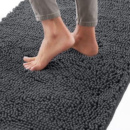 Picture of Gorilla Grip Bath Rug 24x17, Thick Soft Absorbent Chenille, Rubber Backing Quick Dry Microfiber Mats, Machine Washable Rugs for Shower Floor, Bathroom Runner Bathmat Accessories Decor, Charcoal