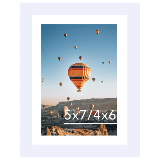 Picture of JCJMY 5x7 Picture Frame White with 4x6 Mat for Wall Hanging or Tabletop, Display Photo 4x6 with Mat or 5x7 Without Mat, 5 by 7 Wall Gallery Poster Photo Frame with Shatter Resistant Plexiglass, White
