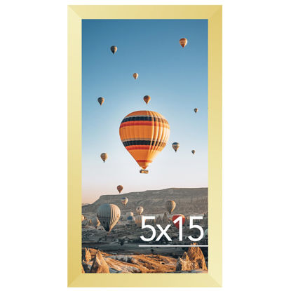 Picture of JCJMY 5x15 Picture Frame Gold for Wall Hanging, Wall Mounting Horizontally or Vertically, 5 x 15 Wall Gallery Poster Photo Frame with Shatter Resistant Plexiglass, Gold
