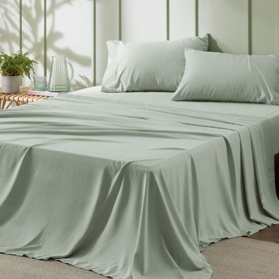 Picture of Bedsure Queen Sheet Set - 4 Pieces Soft Queen Size Sheets - Breathable & Cooling - Hotel Luxury - Easy Care Polyester Microfiber Bedding for Women, Men, Sage Green