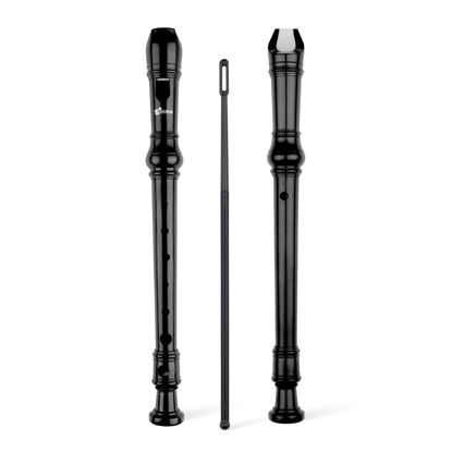 Picture of SWAN Soprano Recorder Instrument for Beginners Student - Baroque Style 8 Hole Flute Detachable 3pcs Descant Recorder with Cleaning Rod and Fingering Chart for Kids over 6 Years Old, Black