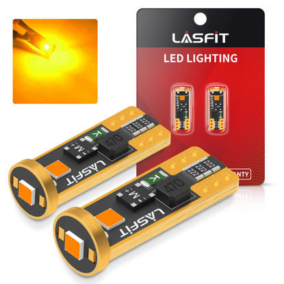 Picture of LASFIT 194 168 T10 2825 W5W LED Bulb Canbus Error Free, Non-Polarity 400LM Extremely Bright for Side Marker Map Doors, 12-24V, Amber Yellow (Pack of 2)