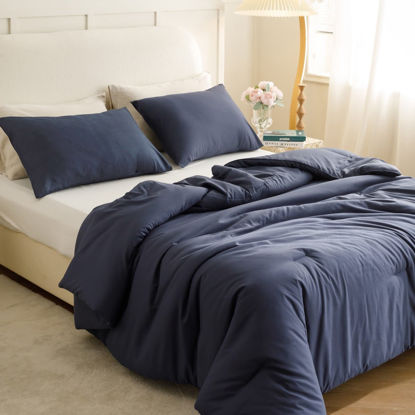 Picture of ROSGONIA California King Comforter Set Navy Blue,3pcs(1 Boho Cal King Comforter & 2 Pillowcases) All Season Bedding Soft Bedspread Blanket Quilt
