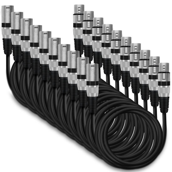 Picture of GearIT XLR to XLR Microphone Cable (10 Feet, 10-Pack) XLR Male to Female Mic Cable 3-Pin Balanced Shielded XLR Cable for Mic Mixer, Recording Studio, Podcast - Black, 10ft, 10 Pack