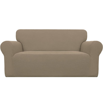 Picture of Easy-Going Stretch Loveseat Slipcover 1-Piece Sofa Cover Furniture Protector Couch Soft with Elastic Bottom for Kids Polyester Spandex Jacquard Fabric Small Checks (Loveseat, Natural)