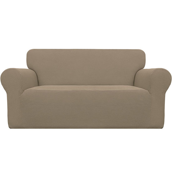Picture of Easy-Going Stretch Loveseat Slipcover 1-Piece Sofa Cover Furniture Protector Couch Soft with Elastic Bottom for Kids Polyester Spandex Jacquard Fabric Small Checks (Loveseat, Natural)