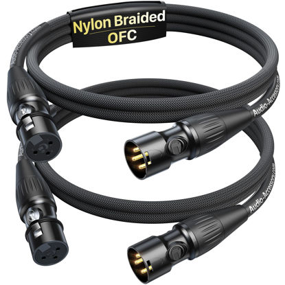 Picture of Short XLR Cables 3.3ft 2 Pack, Gold-Plated Rean Connectors from Neutrik, Kevlar-Reinforced Nylon Braided XLR Microphone Cable, Mic Cable, Durable Shielded and Balanced XLR Male to Female Cord