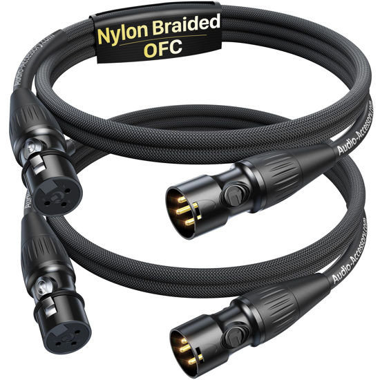 Picture of Short XLR Cables 3.3ft 2 Pack, Gold-Plated Rean Connectors from Neutrik, Kevlar-Reinforced Nylon Braided XLR Microphone Cable, Mic Cable, Durable Shielded and Balanced XLR Male to Female Cord