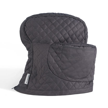 Picture of KITCHENAID Fitted Tilt-Head Solid Stand Mixer Cover with Storage Pocket, Quilted 100% Cotton, Charcoal Grey, 14.4"x18"x10"