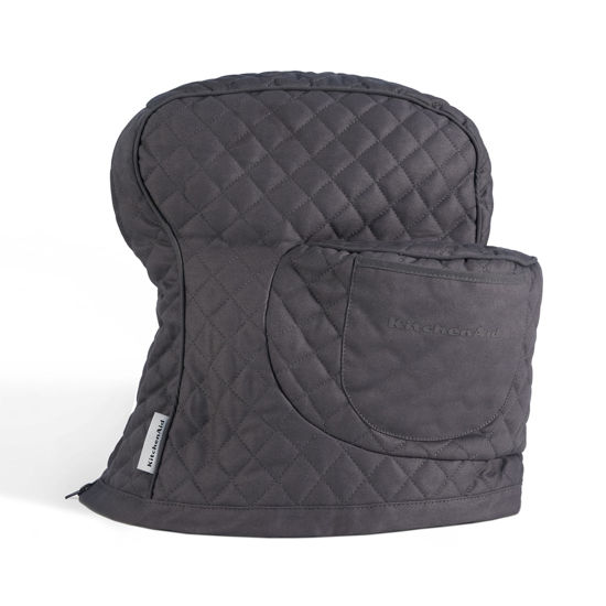 Picture of KITCHENAID Fitted Tilt-Head Solid Stand Mixer Cover with Storage Pocket, Quilted 100% Cotton, Charcoal Grey, 14.4"x18"x10"