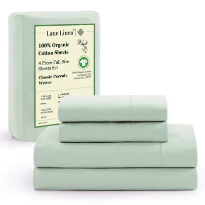 Picture of LANE LINEN 100% Organic Cotton Cool Blue Full Sheets Set 4-Piece Pure Long Staple Percale Weave Bedding for Bed Breathable Fits Mattress Upto 15" Deep