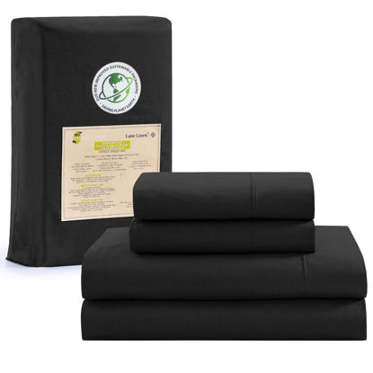 Picture of Lane Linen 100% Organic Cotton California King Sheets Set, 4-Piece Pure Organic Cotton Long Staple Percale Weave Ultra Soft Best Bedding Sheets for Bed, Breathable, Fits Mattress Upto 15" Deep - Black