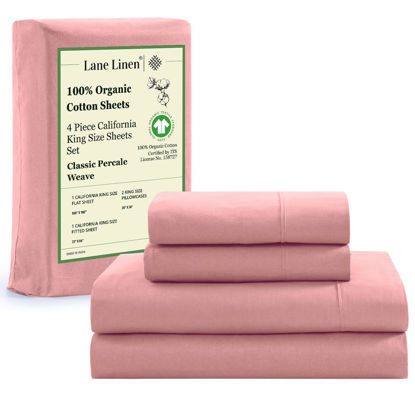 Picture of LANE LINEN 100% Organic Cotton California King Sheets Set, 4-Piece Pure Organic Cotton Long Staple Percale Weave Soft Best Bedding Sheets for Bed, Breathable, Fits Mattress Upto 15" Deep - Rose Dawn