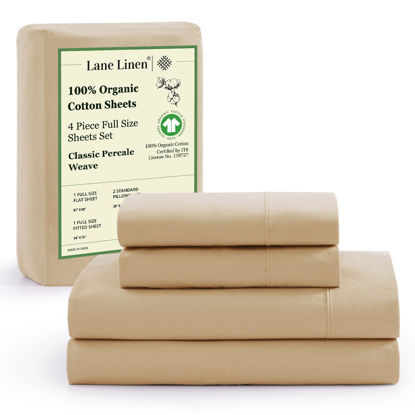 Picture of LANE LINEN 100% Organic Cotton Linen Full-Sheets Set 4-Piece Pure Long Staple Percale Weave Soft Bedding Sheets for Bed Breathable Fits Mattress Upto 15" Deep