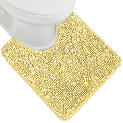 Picture of Gorilla Grip Plush Absorbent Shaggy Chenille Bath Rug Mat for Toilet Base with Rubber Backing, Machine Washable, Microfiber Bathroom Contour Mats for Toilets, Bath Room Decor, Oval, 22.5x19.5, Yellow