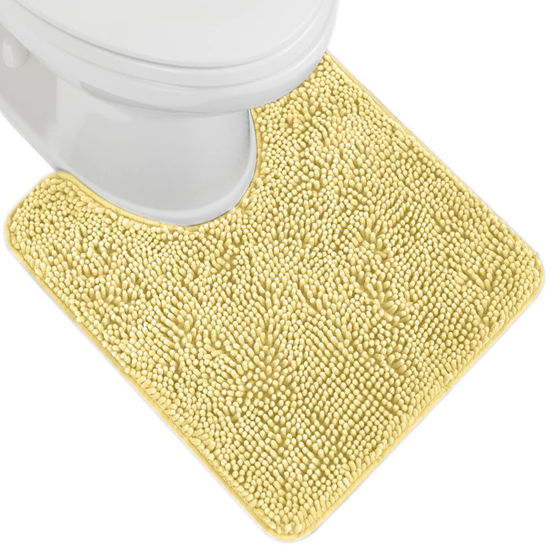 Picture of Gorilla Grip Plush Absorbent Shaggy Chenille Bath Rug Mat for Toilet Base with Rubber Backing, Machine Washable, Microfiber Bathroom Contour Mats for Toilets, Bath Room Decor, Oval, 22.5x19.5, Yellow