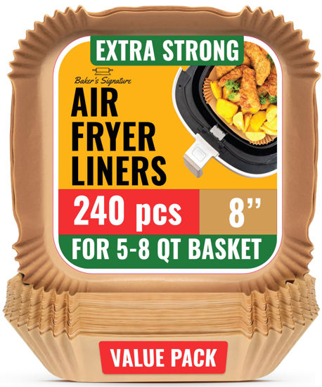 Picture of 240 pcs Air Fryer Liners, Disposable Airfryer Paper Liners - Non-Stick and Oil Proof for Easy Cleanup, Great for Oven, Pans & Baking - 8” Square for 5-8 qt Basket by Baker's Signature